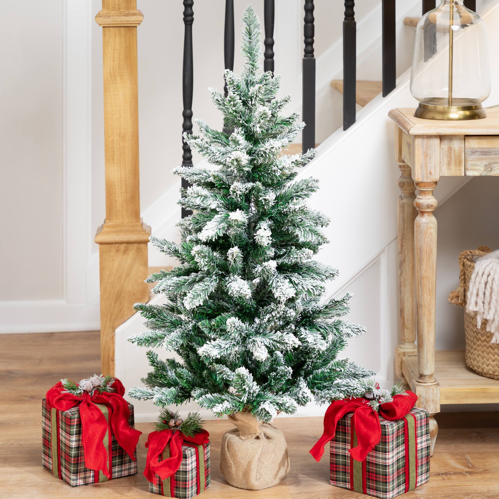 3.5ft. Unlit Frosted Pine Artificial Christmas Tree in Burlap Base